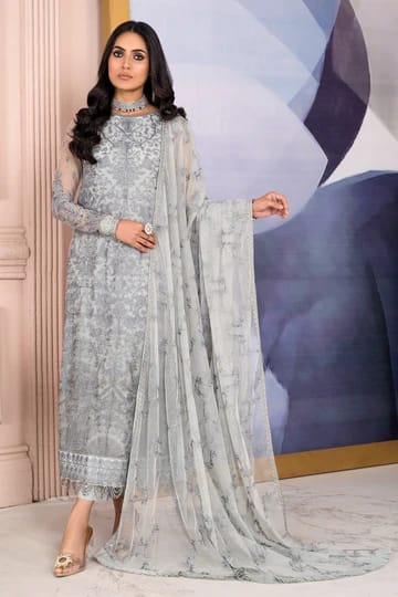 RON09235_360x Zarif Unstitched Formal 3Pc Net Suit ZA-02 Steel Grey - Image 1