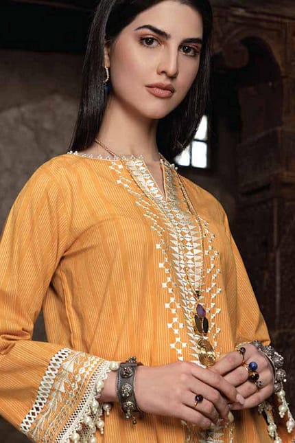 Alkaram Embroidered Yarn Dyed Suit Unstitched 2 Piece FW-30 Yellow - Winter Collection