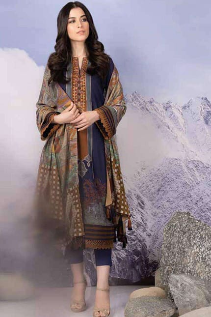 Alkaram Embroidered Viscose Suit Unstitched 2 Piece FW-38-Blue- Winter Collection