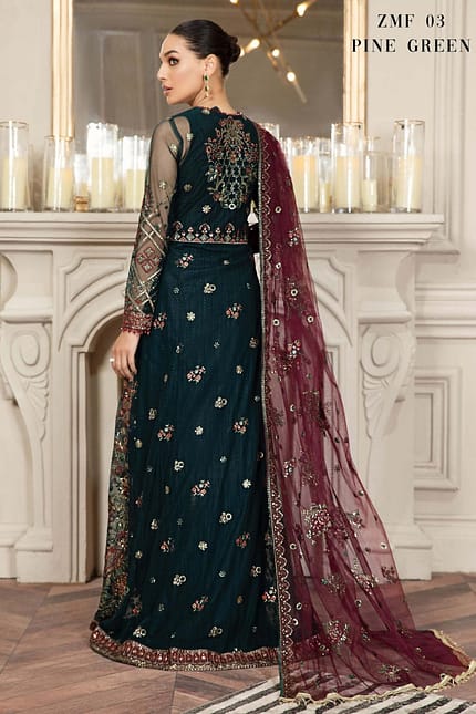 ZARIF Mehroze Festive Formals Unstitched Suit ZMF-03 PINE GREEN