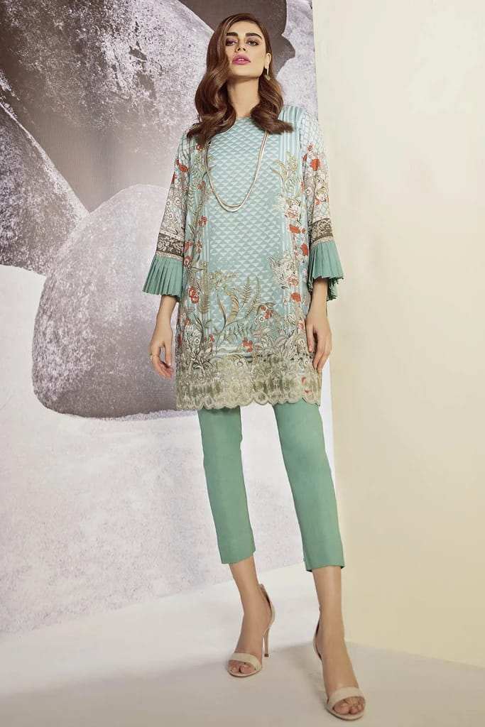 AlKaram 1Pc Cambric Embroidered Shirt MS 37 Green