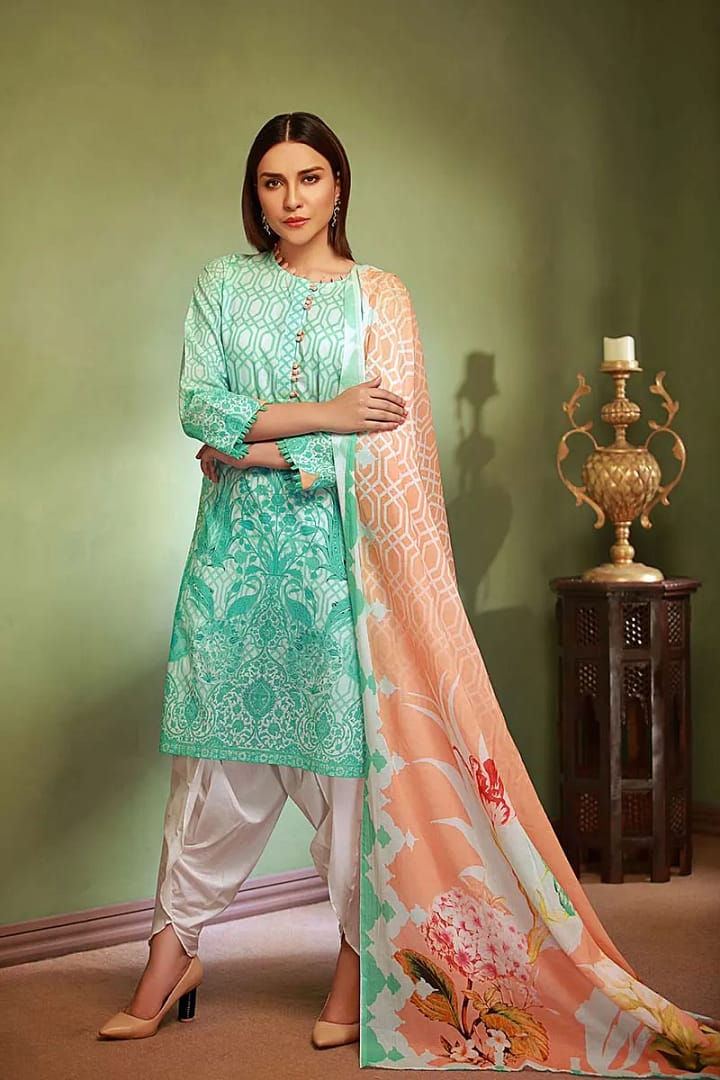 Gul Ahmed TCN 18 B SD Gul Ahmed Unstitched Cambric Printed Shirt & Dupatta TCN-18 B - Image 1