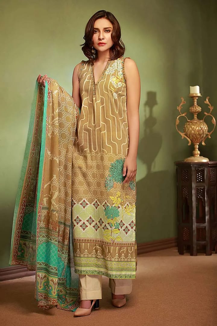 Gul Ahmed TCN 33 B SD 1 Gul Ahmed Unstitched Cambric Printed Shirt & Dupatta TCN-33 B - Image 1