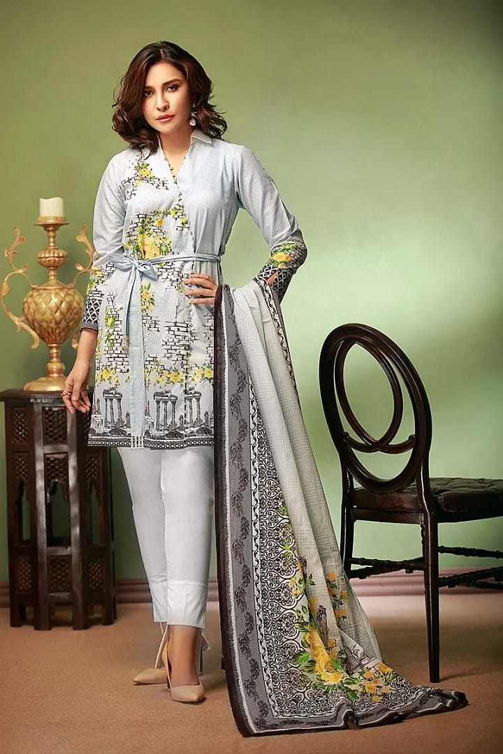 Gul Ahmed TCN 34 A SD 2 3290 Gul Ahmed Unstitched Cambric Printed Shirt & Dupatta TCN-34 A - Image 1