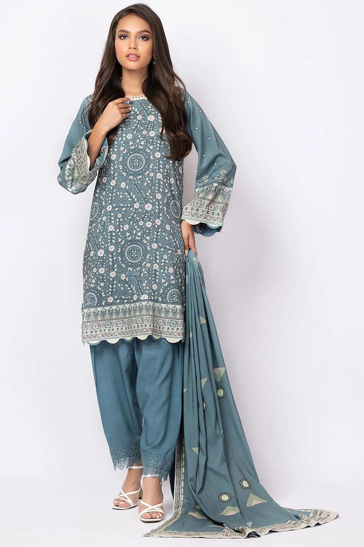 fw-42.1-21-blue-1_ Alkaram 2Pc Linen Viscose Suit Printed 42.1 - Blue - Image 1