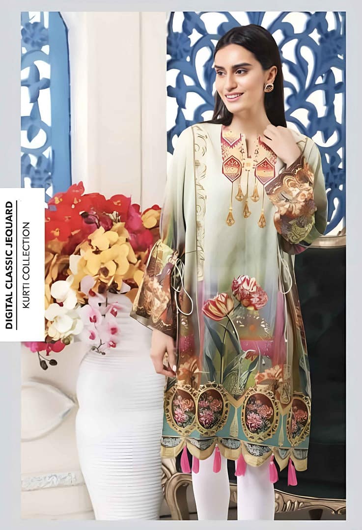 five Stat Jacquard Shirts D4 P4A Five Star Jacquard Lawn Printed Shirt 1Pc D # 04 - Image 1