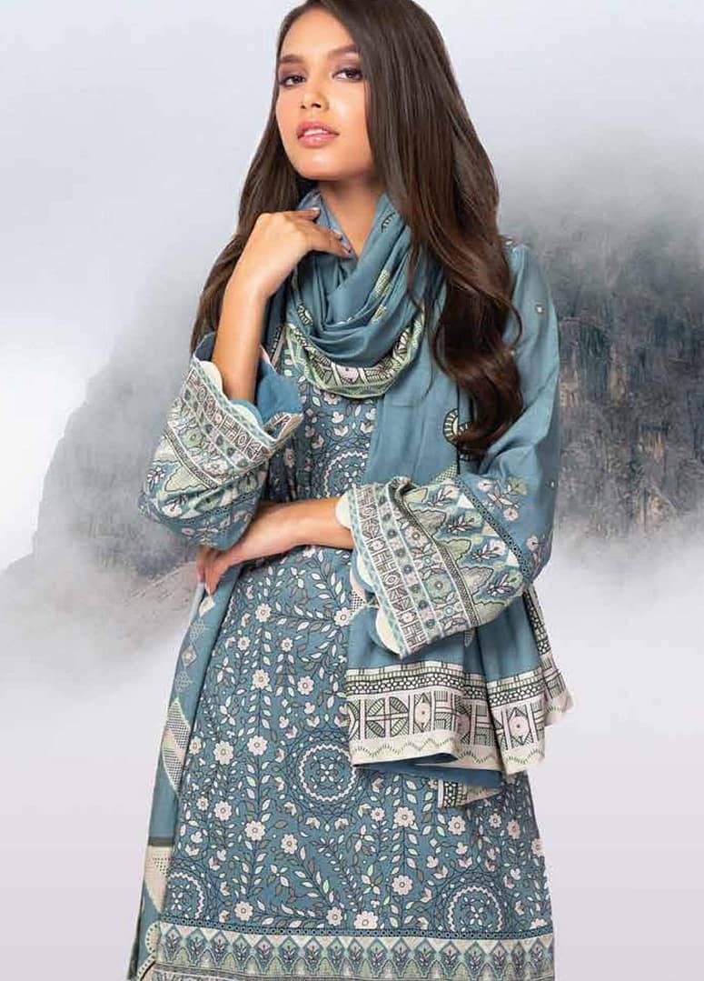 Alkaram 2Pc Linen Viscose Suit Printed 42.1 - Blue - Image 2