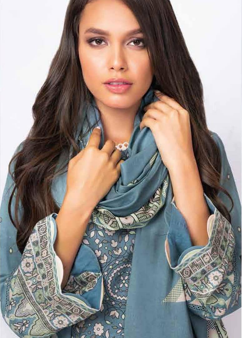 Alkaram 2Pc Linen Viscose Suit Printed 42.1 - Blue - Image 3