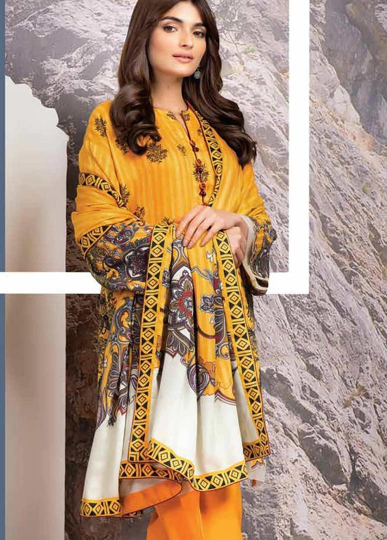Alkaram 3Pc Embroidered Twill Viscose Suit fw-09.1-yellow - Image 1