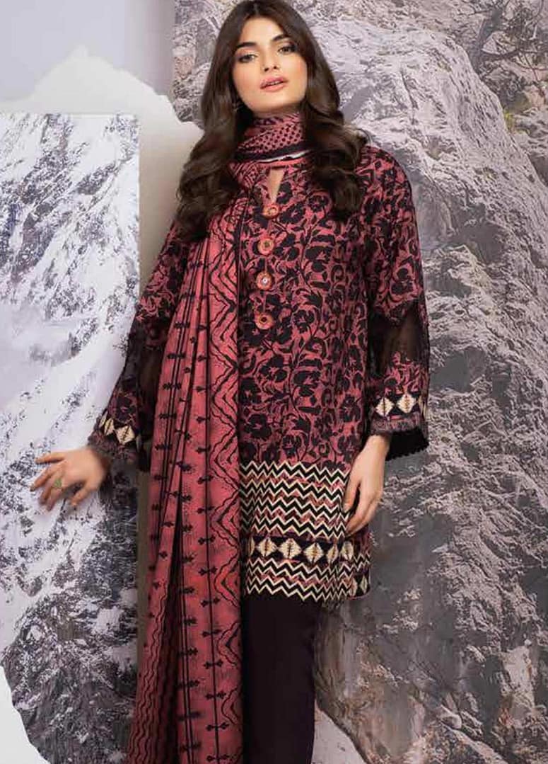 Alkaram Printed Viscose Suit Unstitched 2 Piece FW-38.1-Maroon
