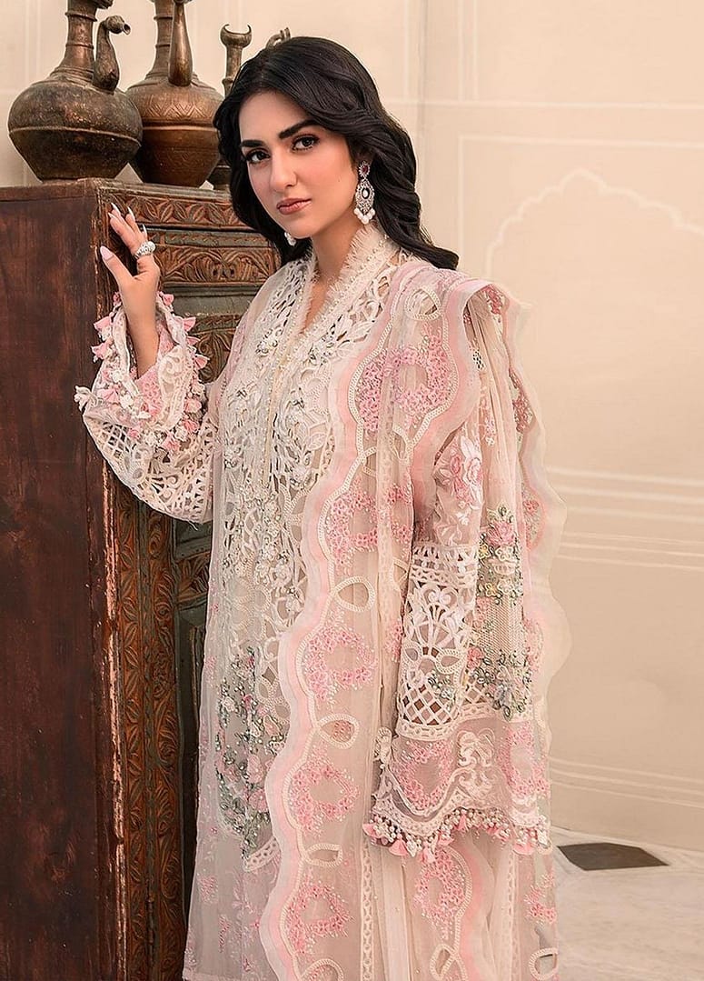 Maria B. Unstitched MBROIDERED - Off White BD-2604 - Image 4