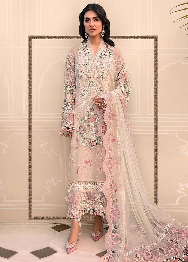 maria b Unstitched MBROIDERED - Off White BD-2604