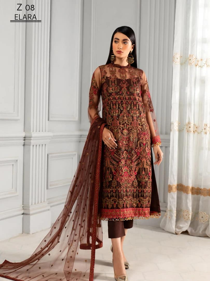 MisaalbyZarifZ-08-2 Misaal by Zarif Festive Unstitched Luxury Chiffon 3Pc Suit Z-08 ELARA